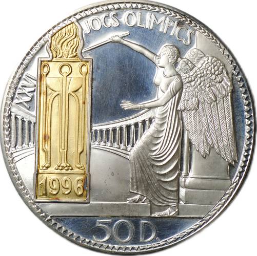 Монета 50 динар (динеров) 1995 Олимпиада Атланта 1996 Андорра