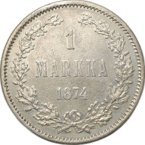 Монета 1 марка 1874 S Русская Финляндия