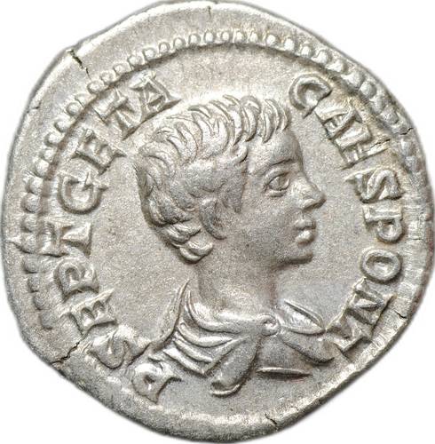 Монета Денарий 200 - 202 Гета Фелиситас c рогом изобилия Римская Империя