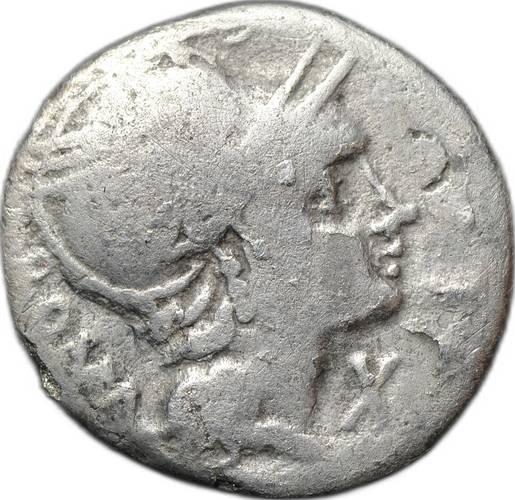 Монета Денарий 96 до н.э. Маллеол, Альбин и Метелл Рома на щитах Римская Республика