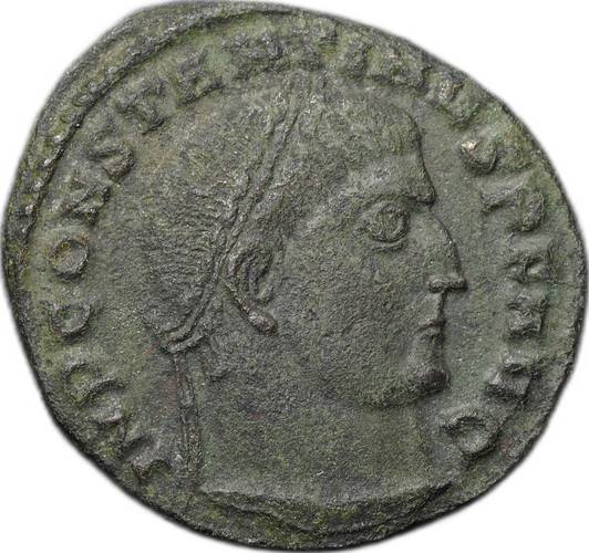Монета Фоллис 312 - 313 Константин I Великий Юпитер держит Викторию Римская Империя