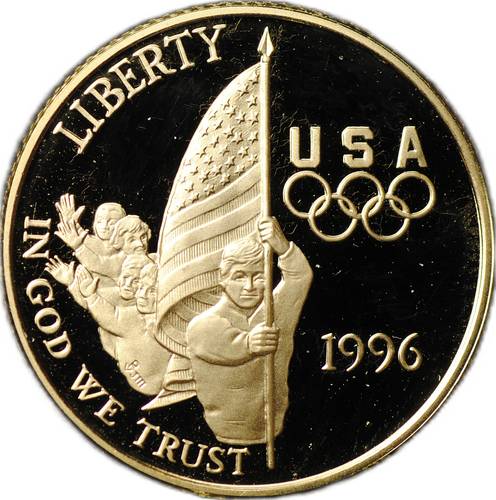 Монета 5 долларов 1996 W Олимпиада Атланта Флагоносец PROOF США