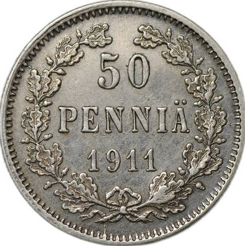 Монета 50 Пенни 1911 L Русская Финляндия