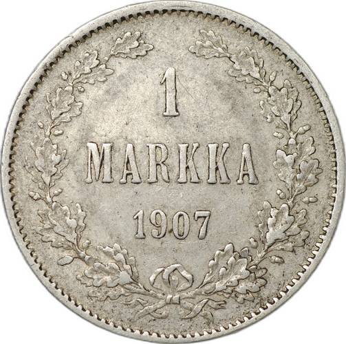 Монета 1 марка 1907 L Русская Финляндия