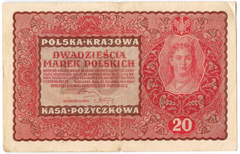 Банкнота 20 марок 1919 Польша