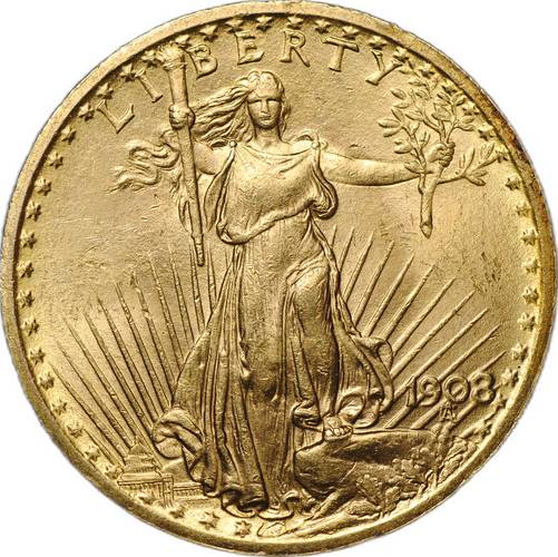Монета 20 долларов 1908 Филадельфия без девиза США