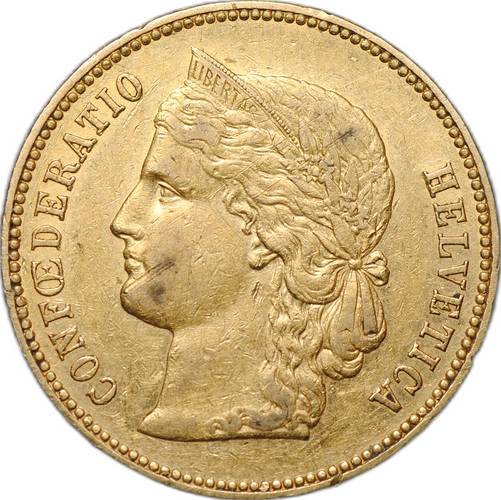 Монета 20 франков 1896 B Швейцария