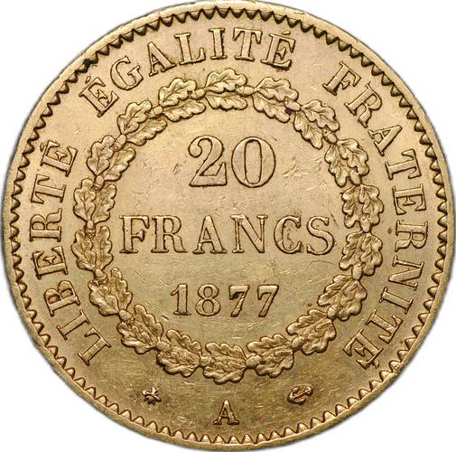Монета 20 франков 1877 A Франция