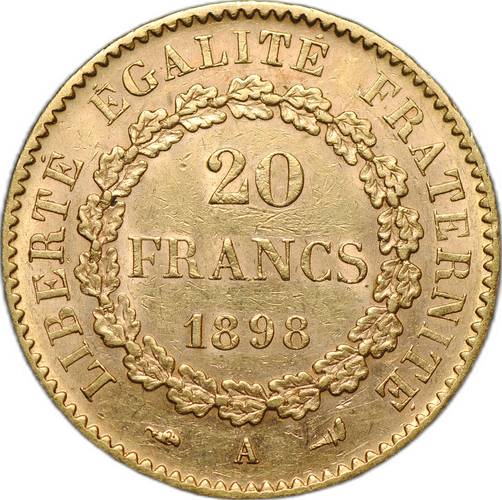 Монета 20 франков 1898 A Франция