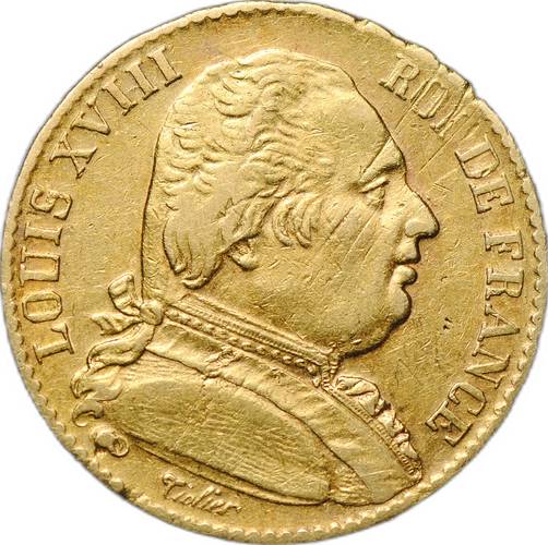 Монета 20 франков 1815 А Людовик XVIII Франция