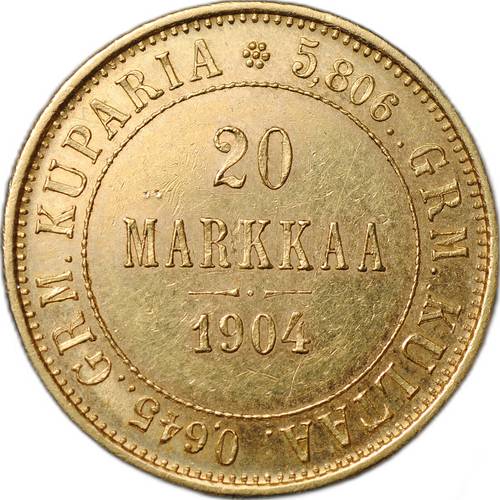 Монета 20 марок 1904 L Русская Финляндия