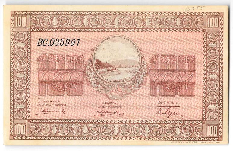Банкнота 100 рублей 1918-1919 года Никольск-Уссурийский Организация казенных сельхоз складов