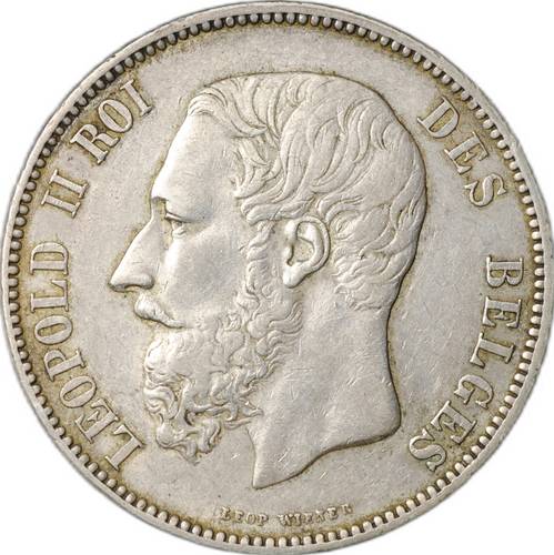 Монета 5 франков 1873 Бельгия