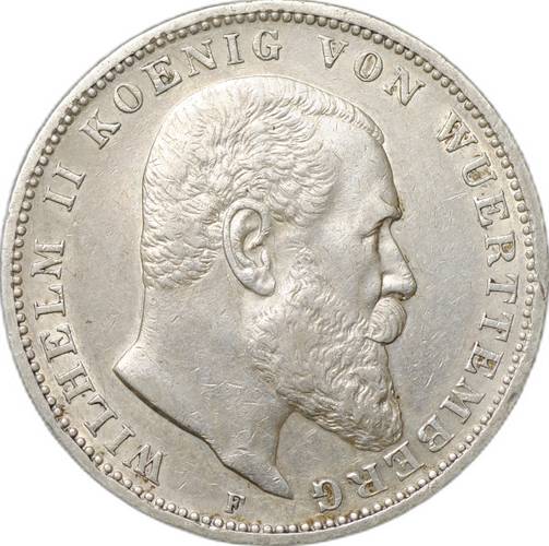 Монета 3 марки 1909 F Вюртемберг Германия
