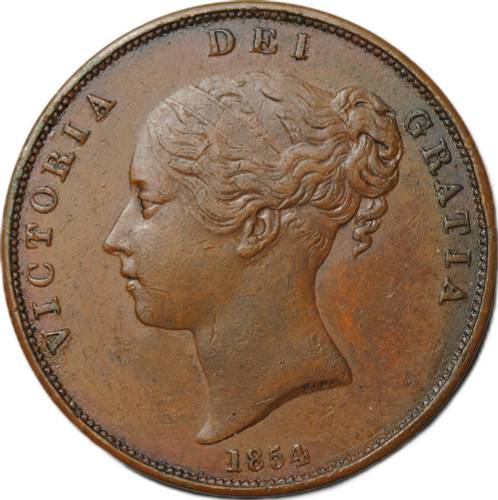 Монета 1 пенни 1854 медь Великобритания
