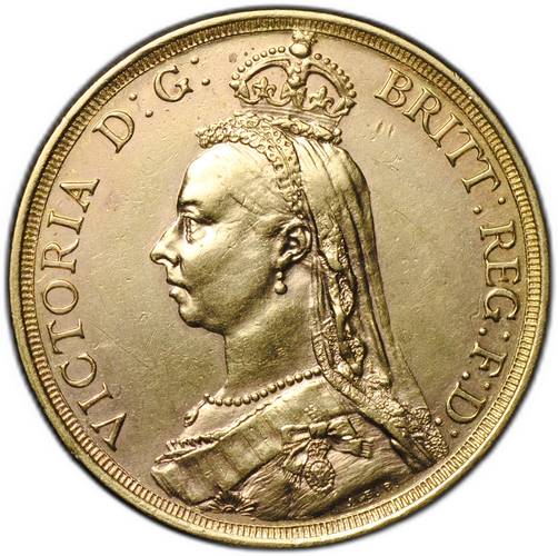 Монета 2 соверена (фунта) 1887 Великобритания