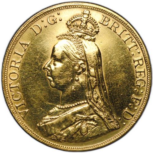 Монета 5 фунтов (соверенов) 1887 Великобритания