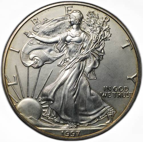 Монета 1 доллар 1997 Американский серебряный орёл (шагающая свобода) США 