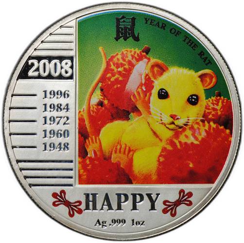 Монета 1 доллар 2008 Год Крысы - Счастье Ниуэ