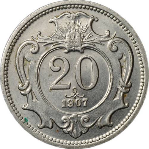 Монета 20 геллеров 1907 Австрия