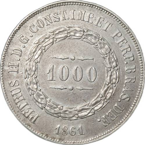Монета 1000 реалов (рейс) 1861 Бразилия