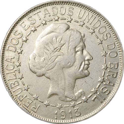 Монета 2000 реалов (рейс) 1913 Тире между звездами Бразилия