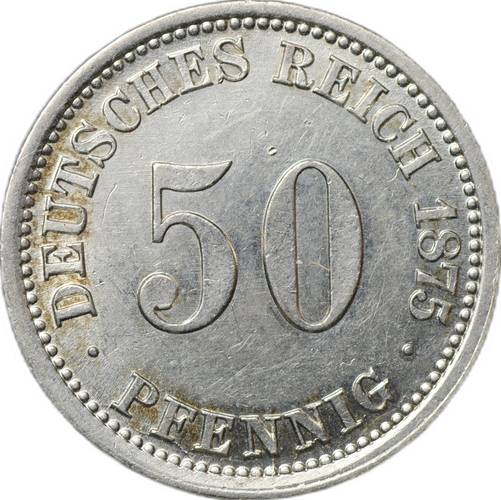 Монета 50 пфеннигов 1875 A - Берлин Германия