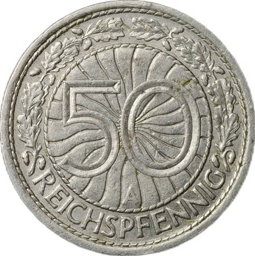 Монета 50 рейхспфеннигов (пфеннигов) 1927 A - Берлин Германия