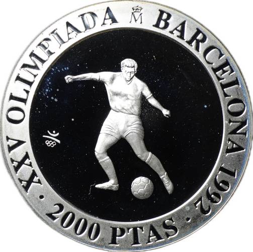 Монета 2000 песет 1990 Олимпиада Барселона 1992 - футбол Испания