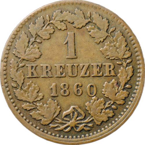 Монета 1 крейцер 1860 Нассау