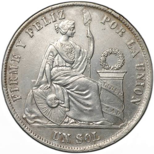Монета 1 соль 1869 Перу