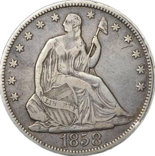 Монета 1/2 доллара 1858 Филадельфия США