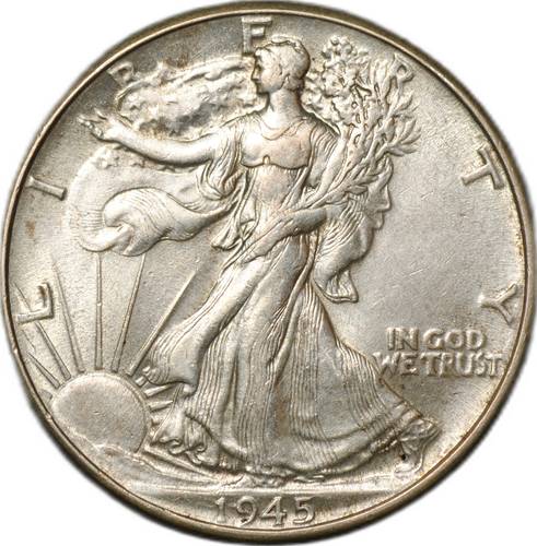 Монета 1/2 доллара 1945 Филадельфия США