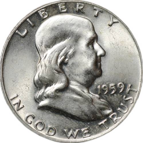 Монета 1/2 доллара 1959 Бен Франклин Филадельфия США