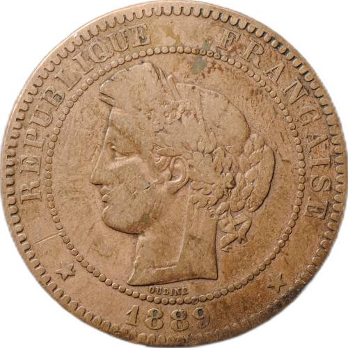 Монета 10 сантимов 1889 Франция