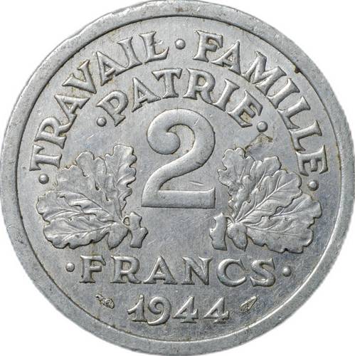 Монета 2 франка 1944 REPUBLIQUE FRANÇAISE Франция