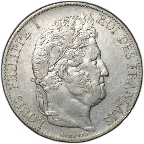 Монета 5 франков 1845 A - Париж Франция