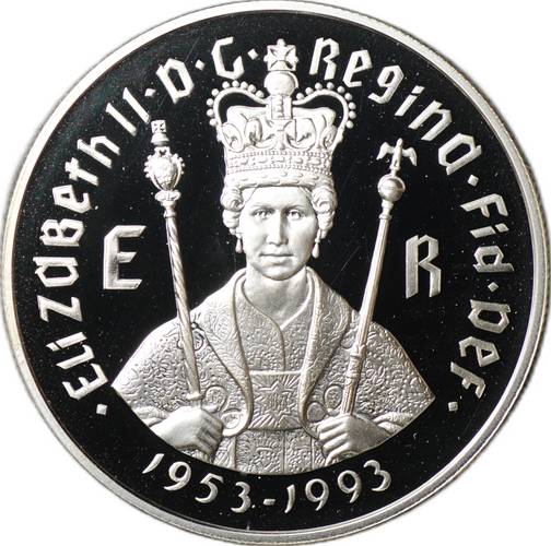 Монета 10 долларов 1993 40 лет коронации Королевы Елизаветы II Ямайка