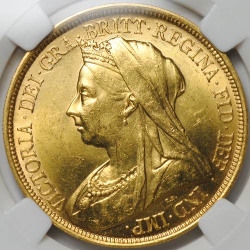 Монета 5 фунтов 1893 Великобритания слаб ННР MS 60