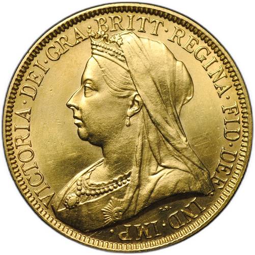 Монета 2 фунта (соверена) 1893 Великобритания