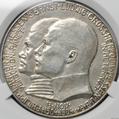 Монета 5 марок 1904 Филипп I Великодушный 400 лет Гессен Германия слаб CPRC AU 58