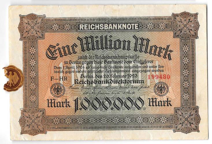 Банкнота 1000000 марок 1923 (1 миллион) 20 февраля Германия Веймарская республика