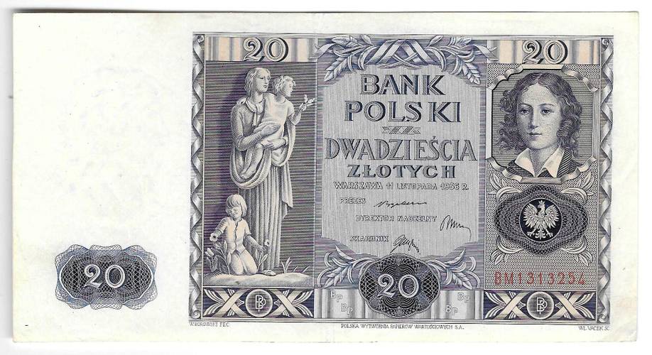 Банкнота 20 злотых 1936 Польша