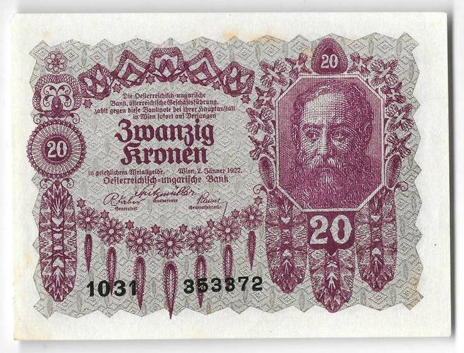 Банкнота 20 крон 1922 Австрия