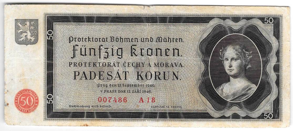Банкнота 50 крон 1940 Богемия и Моравия