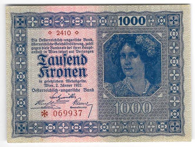 Банкнота 1000 крон 1922 Австрия