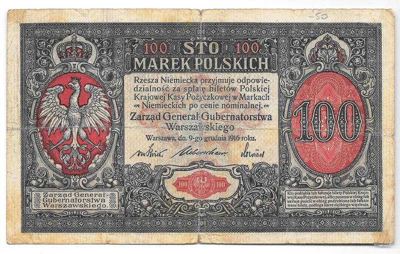 Банкнота 100 марок 1916 Польша