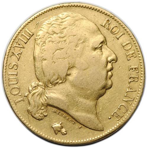 Монета 20 франков 1824 А Франция