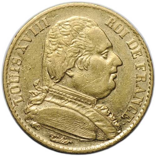 Монета 20 франков 1814 Людовик XVIII А Франция