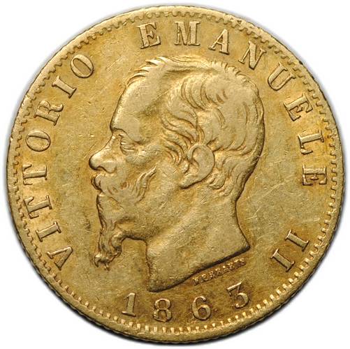 Монета 20 лир 1863 Италия